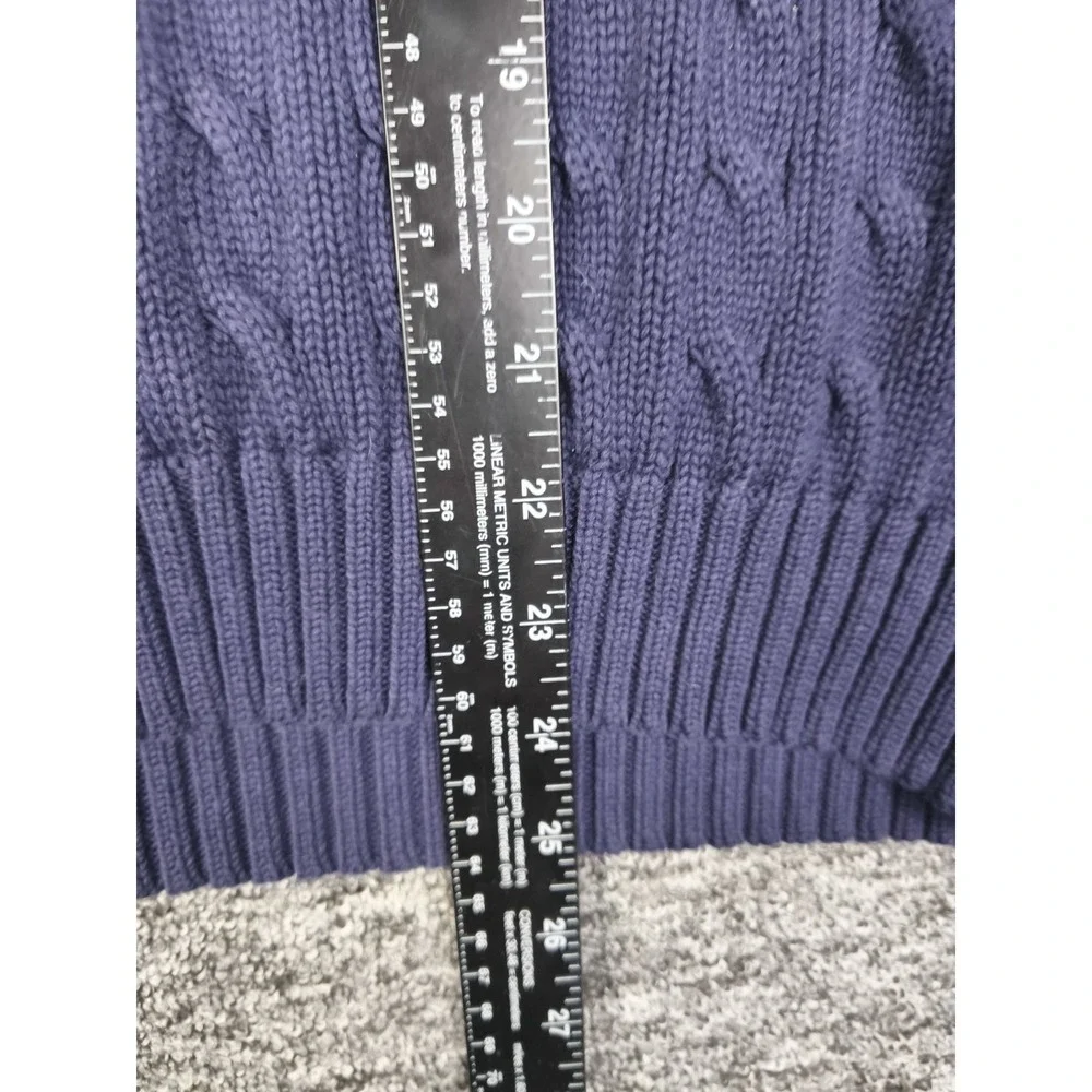 Ralph Lauren Sport Women's XL Navy Blue Pony Cable Knit Cotton Sweater V Neck - Picture 6 of 7